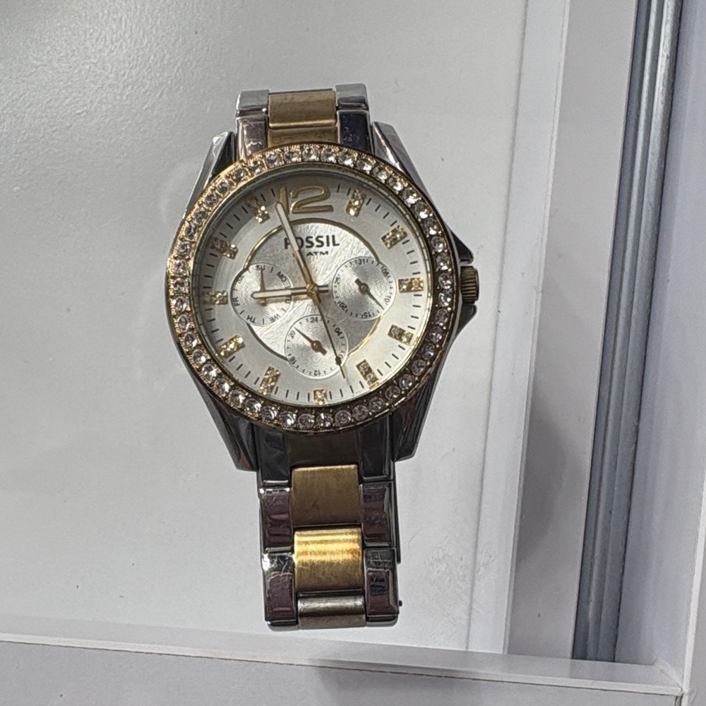 Fossil Two-Tone Watch with Crystal Bezel